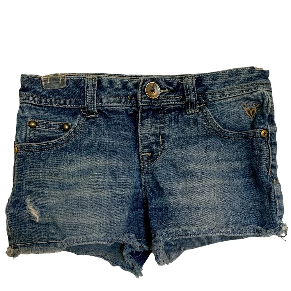 Justice Jean shorts size 8R frayed bottoms blue denim girls!